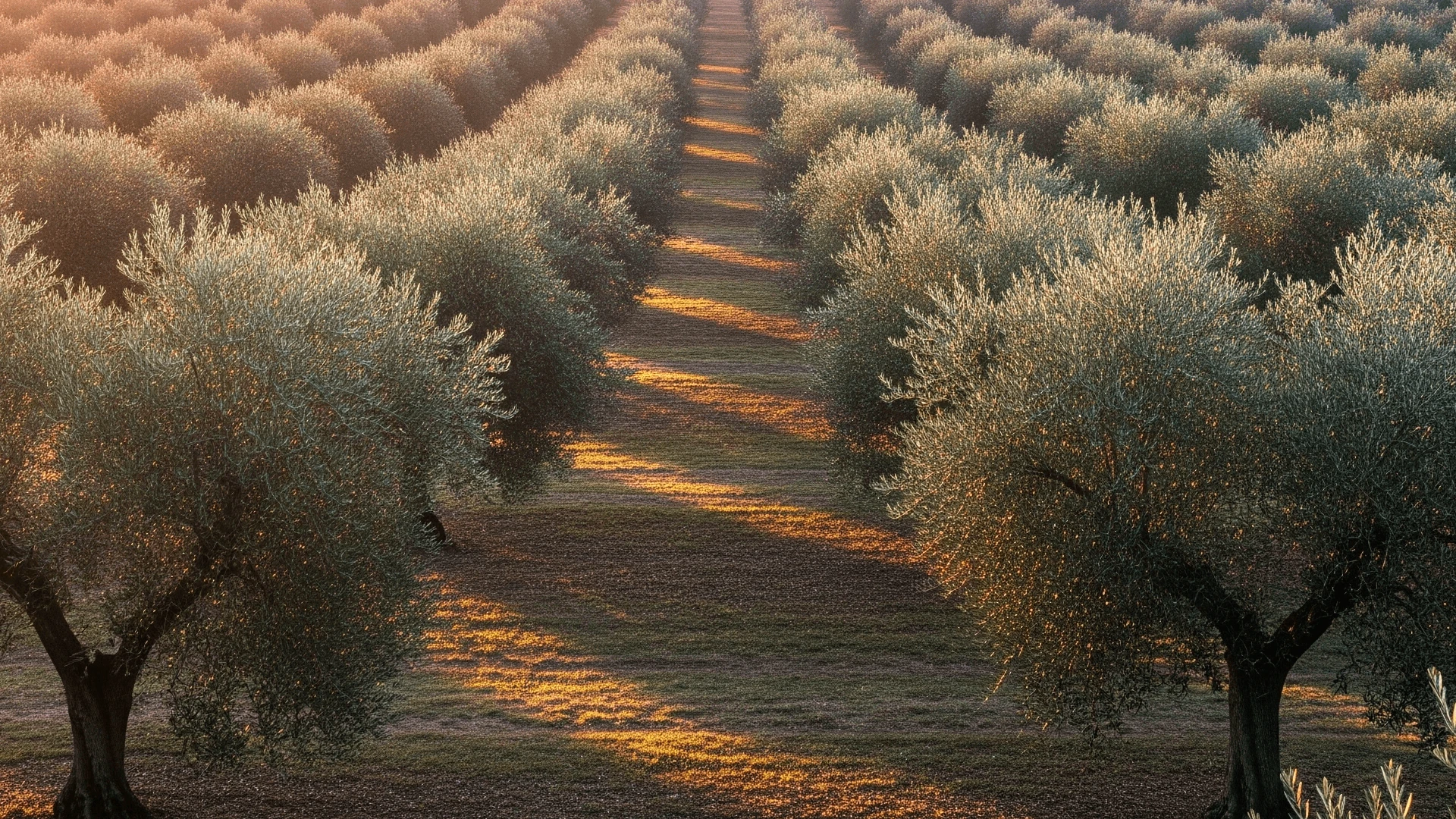 Livadă de măslini greci la apus — Eliada Olive Oil